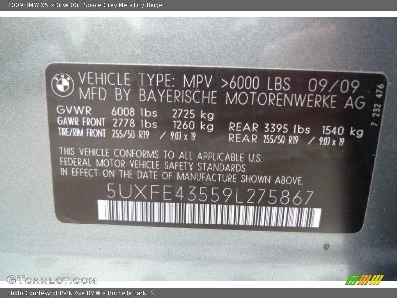 Space Grey Metallic / Beige 2009 BMW X5 xDrive30i
