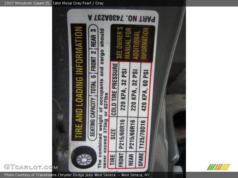 Satin Mesai Gray Pearl / Gray 2007 Mitsubishi Galant ES