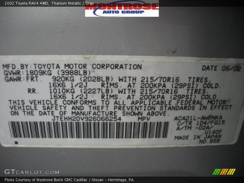 Titanium Metallic / Gray 2002 Toyota RAV4 4WD