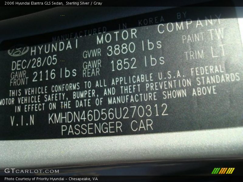 Sterling Silver / Gray 2006 Hyundai Elantra GLS Sedan