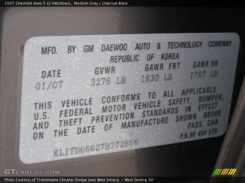 Medium Gray / Charcoal Black 2007 Chevrolet Aveo 5 LS Hatchback