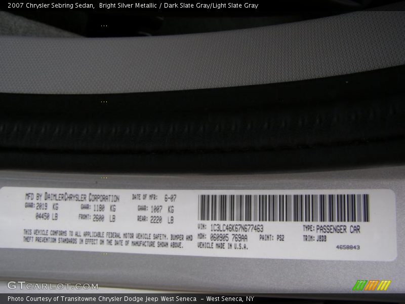 Bright Silver Metallic / Dark Slate Gray/Light Slate Gray 2007 Chrysler Sebring Sedan