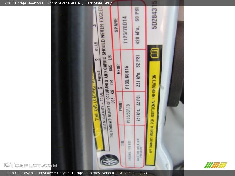 Bright Silver Metallic / Dark Slate Gray 2005 Dodge Neon SXT