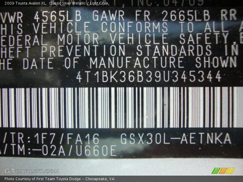 Classic Silver Metallic / Light Gray 2009 Toyota Avalon XL