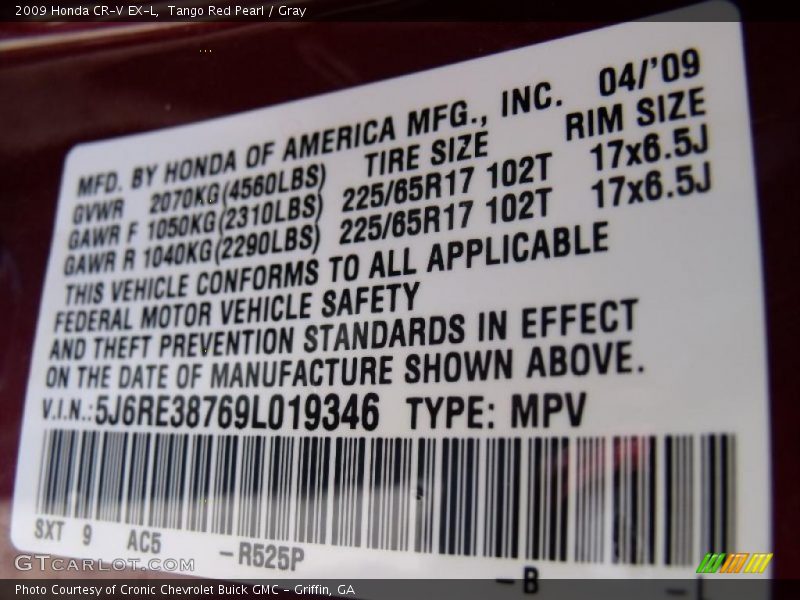 Tango Red Pearl / Gray 2009 Honda CR-V EX-L