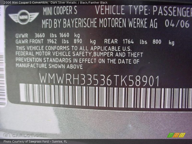Dark Silver Metallic / Black/Panther Black 2006 Mini Cooper S Convertible