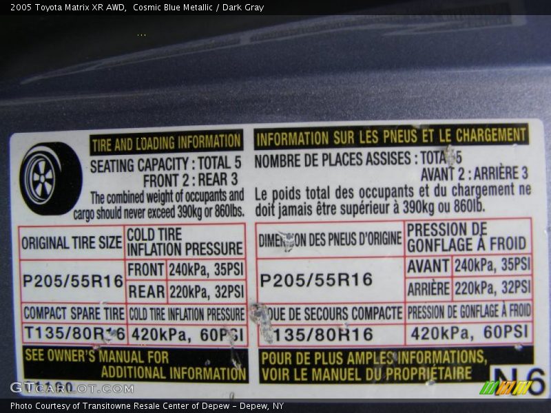 Cosmic Blue Metallic / Dark Gray 2005 Toyota Matrix XR AWD