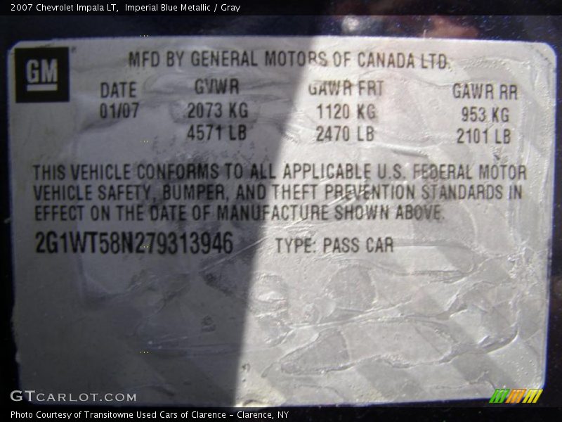 Imperial Blue Metallic / Gray 2007 Chevrolet Impala LT