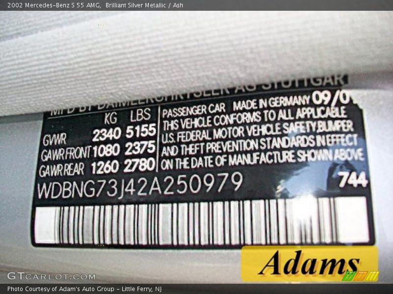 Brilliant Silver Metallic / Ash 2002 Mercedes-Benz S 55 AMG