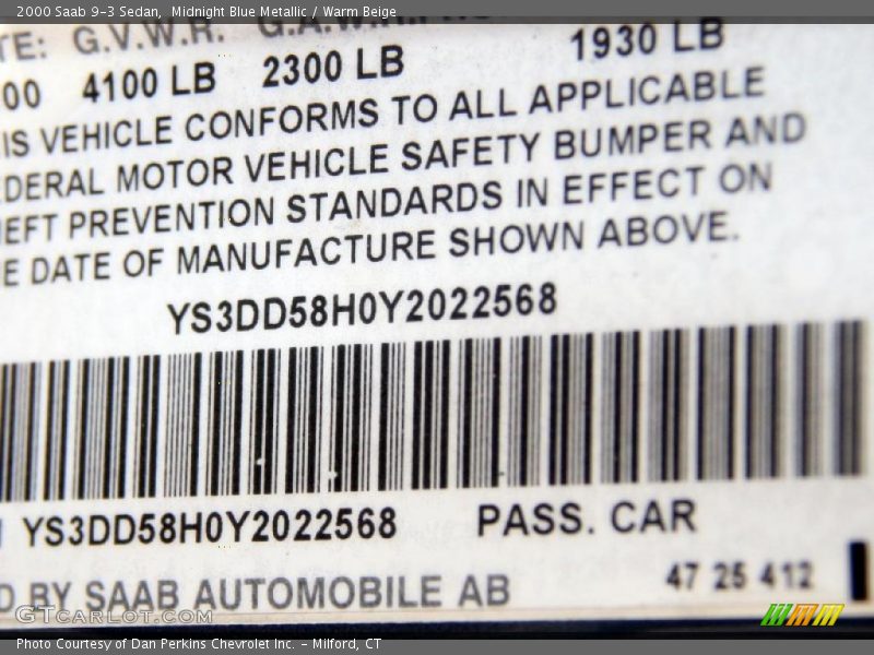 Midnight Blue Metallic / Warm Beige 2000 Saab 9-3 Sedan