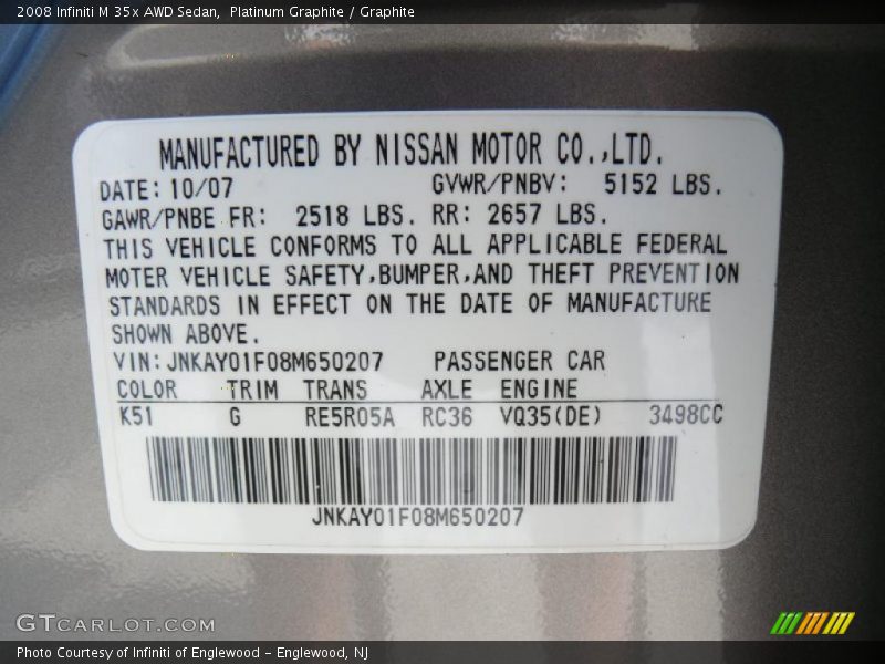 Platinum Graphite / Graphite 2008 Infiniti M 35x AWD Sedan