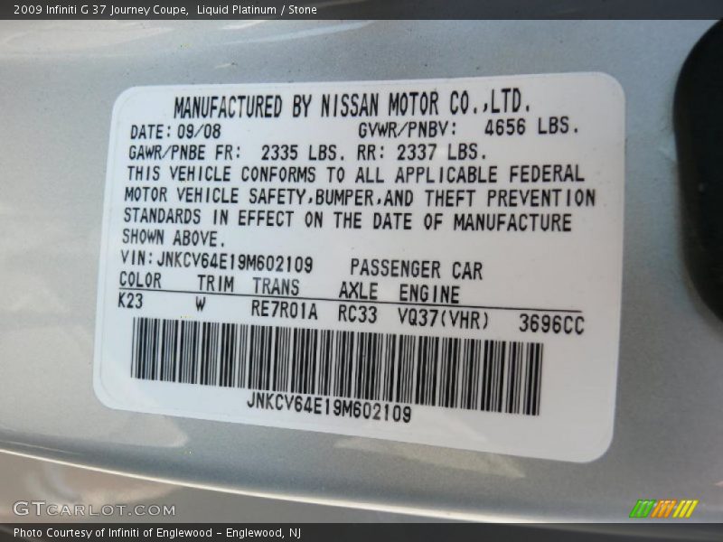 Liquid Platinum / Stone 2009 Infiniti G 37 Journey Coupe