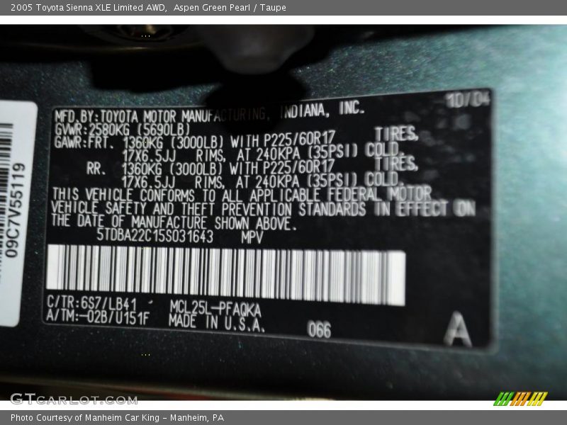 Aspen Green Pearl / Taupe 2005 Toyota Sienna XLE Limited AWD