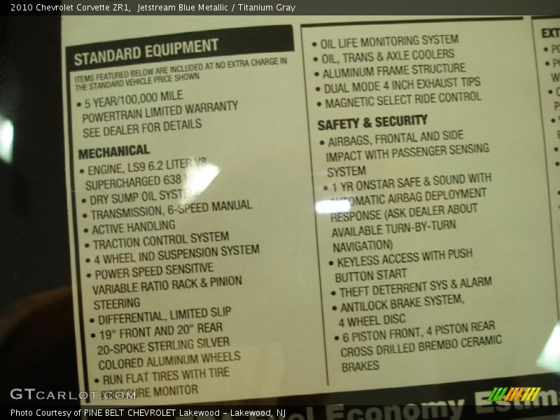 Jetstream Blue Metallic / Titanium Gray 2010 Chevrolet Corvette ZR1