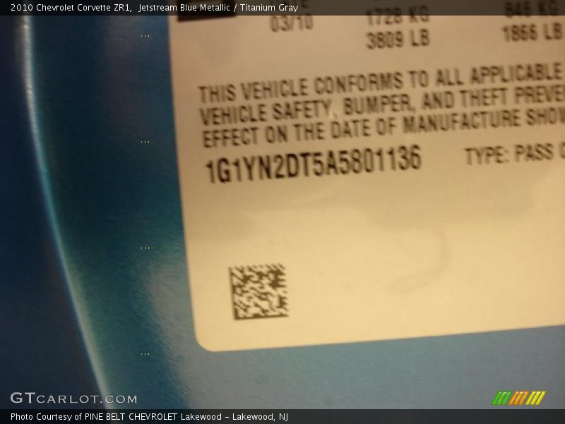 Jetstream Blue Metallic / Titanium Gray 2010 Chevrolet Corvette ZR1