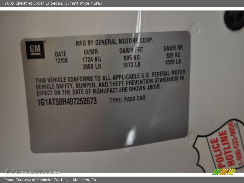 Summit White / Gray 2009 Chevrolet Cobalt LT Sedan