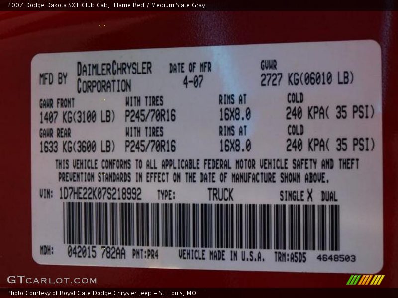 Flame Red / Medium Slate Gray 2007 Dodge Dakota SXT Club Cab