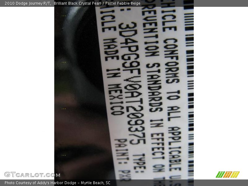 Brilliant Black Crystal Pearl / Pastel Pebble Beige 2010 Dodge Journey R/T
