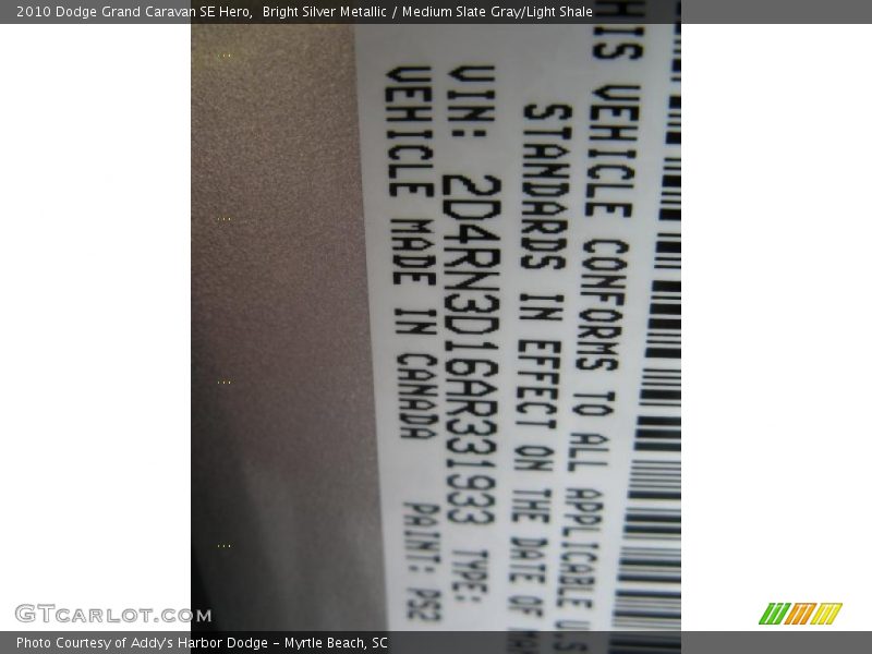 Bright Silver Metallic / Medium Slate Gray/Light Shale 2010 Dodge Grand Caravan SE Hero