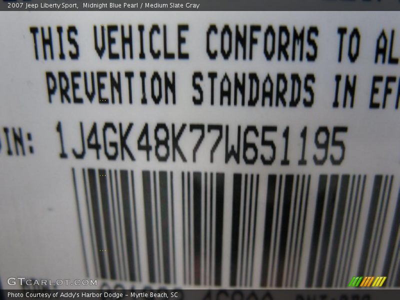 Midnight Blue Pearl / Medium Slate Gray 2007 Jeep Liberty Sport