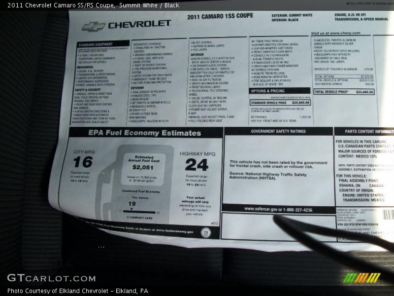 Summit White / Black 2011 Chevrolet Camaro SS/RS Coupe
