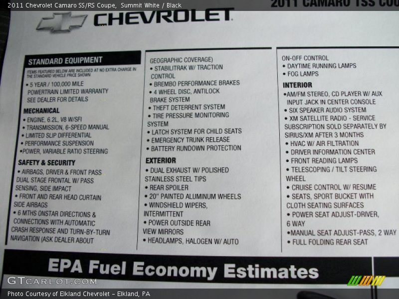 Summit White / Black 2011 Chevrolet Camaro SS/RS Coupe