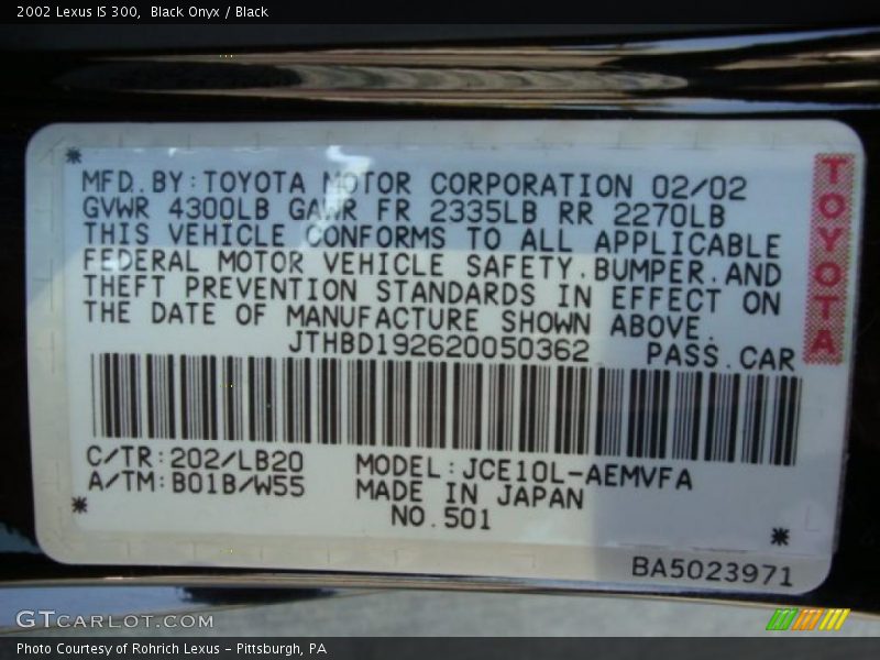 Black Onyx / Black 2002 Lexus IS 300