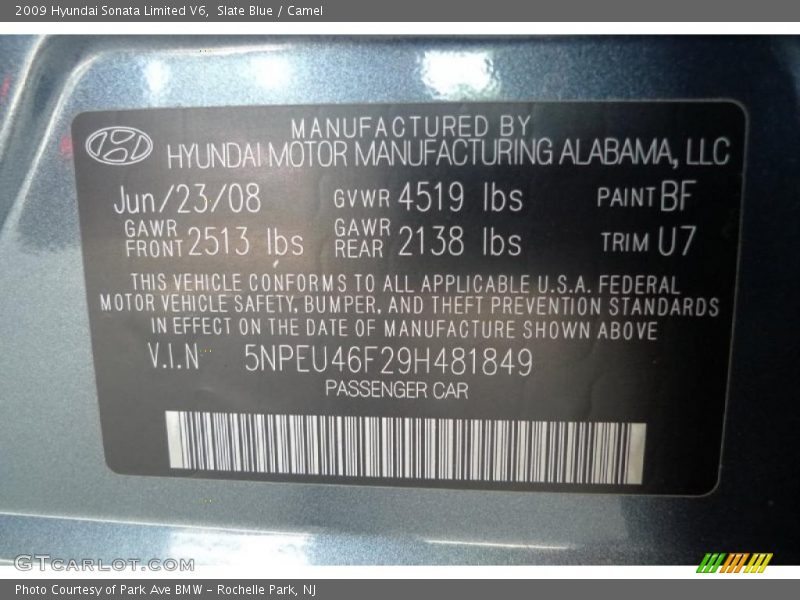 Slate Blue / Camel 2009 Hyundai Sonata Limited V6