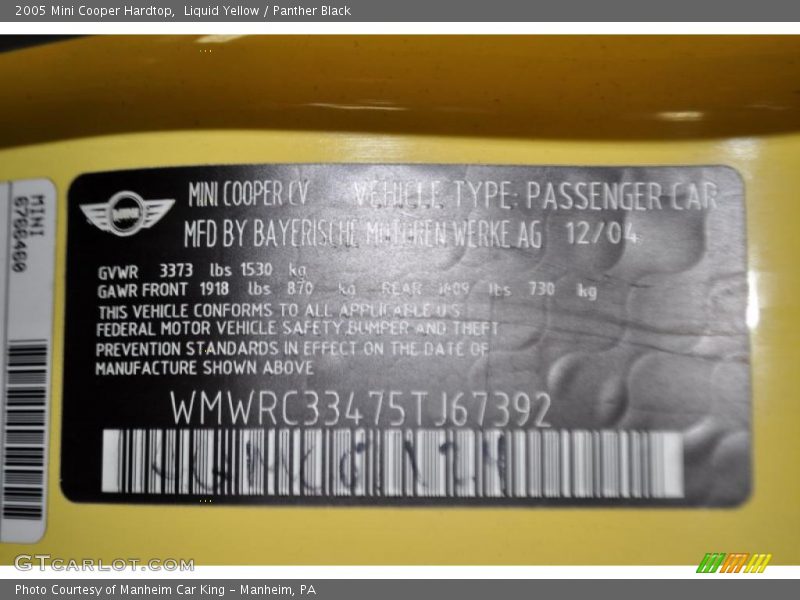 Liquid Yellow / Panther Black 2005 Mini Cooper Hardtop