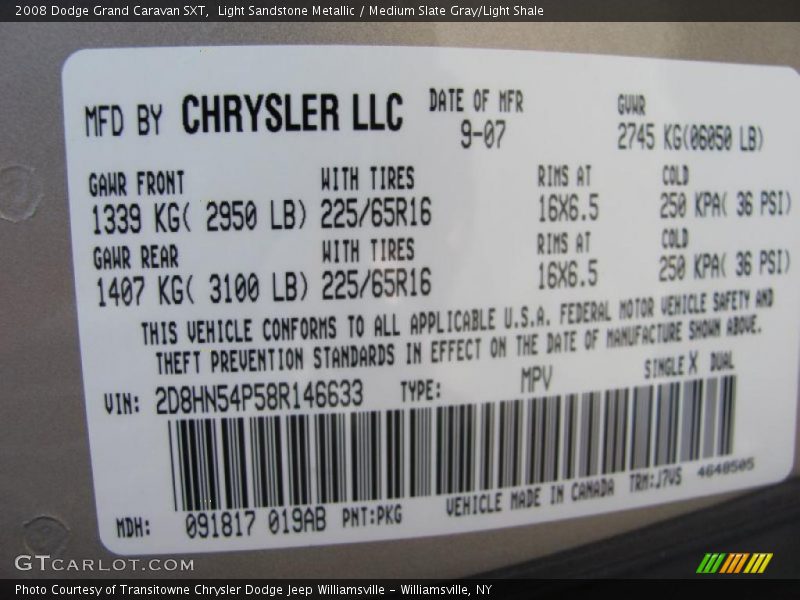 Light Sandstone Metallic / Medium Slate Gray/Light Shale 2008 Dodge Grand Caravan SXT