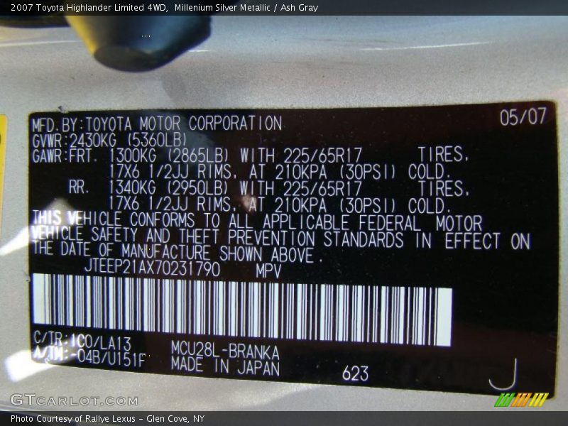 Millenium Silver Metallic / Ash Gray 2007 Toyota Highlander Limited 4WD