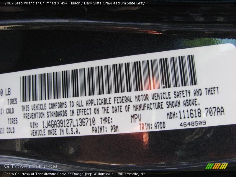 Black / Dark Slate Gray/Medium Slate Gray 2007 Jeep Wrangler Unlimited X 4x4