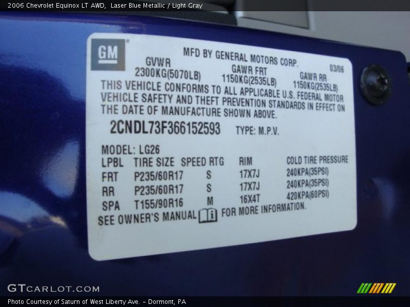 Laser Blue Metallic / Light Gray 2006 Chevrolet Equinox LT AWD