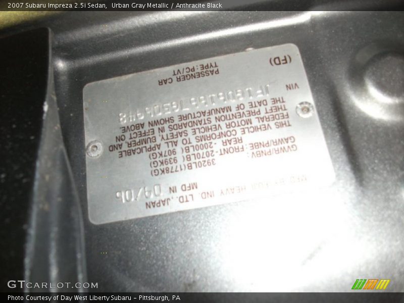 Urban Gray Metallic / Anthracite Black 2007 Subaru Impreza 2.5i Sedan