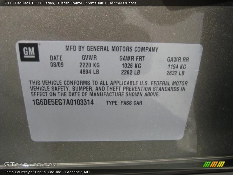Tuscan Bronze ChromaFlair / Cashmere/Cocoa 2010 Cadillac CTS 3.0 Sedan