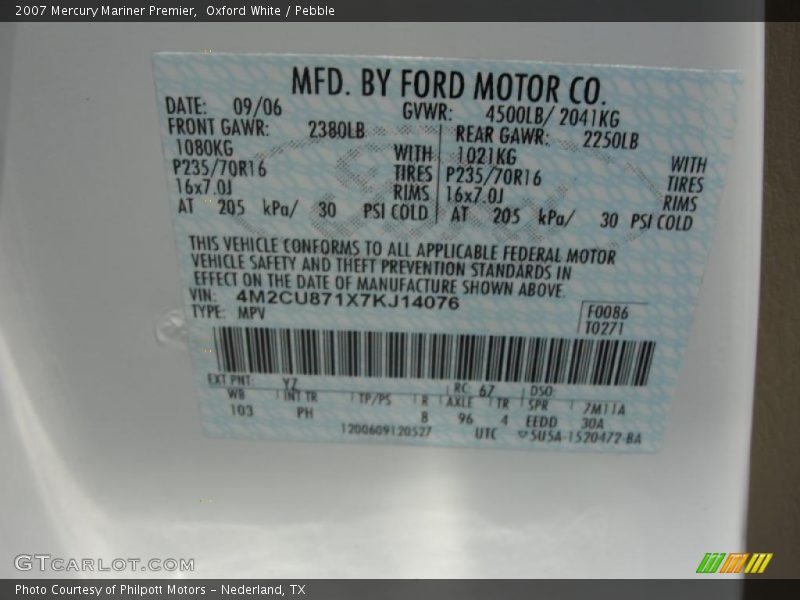 Oxford White / Pebble 2007 Mercury Mariner Premier