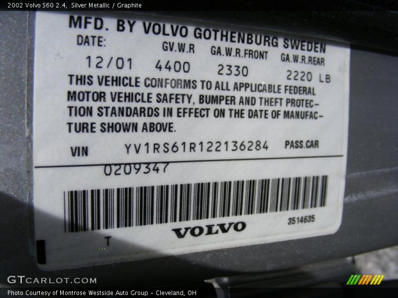 Silver Metallic / Graphite 2002 Volvo S60 2.4