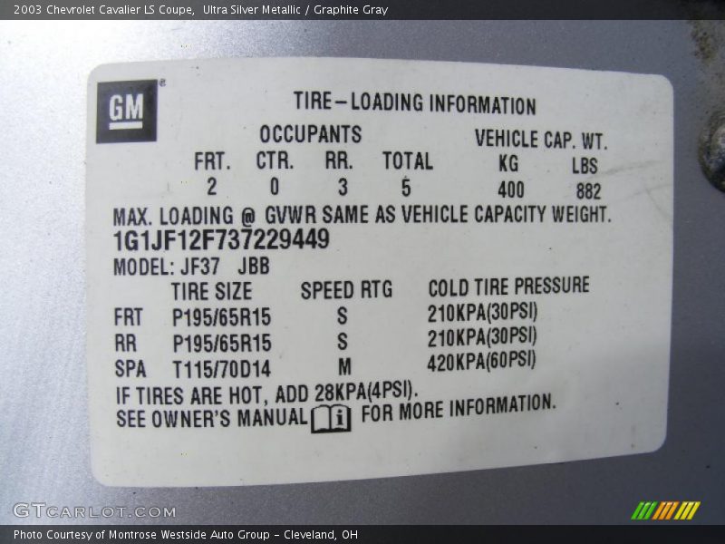 Ultra Silver Metallic / Graphite Gray 2003 Chevrolet Cavalier LS Coupe