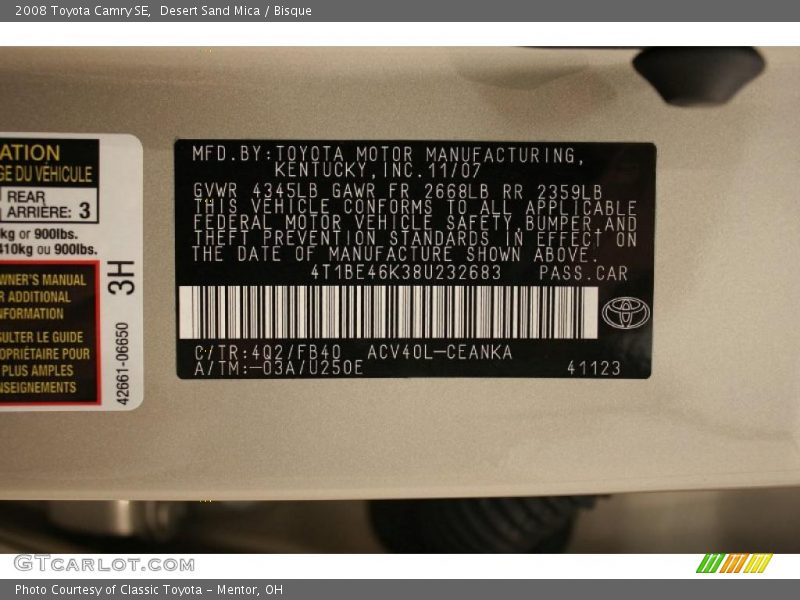 Desert Sand Mica / Bisque 2008 Toyota Camry SE