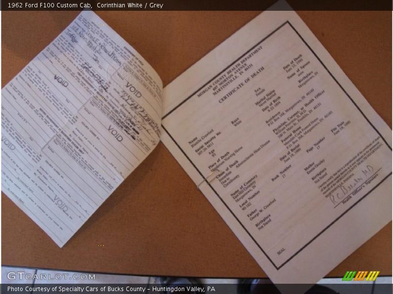Corinthian White / Grey 1962 Ford F100 Custom Cab