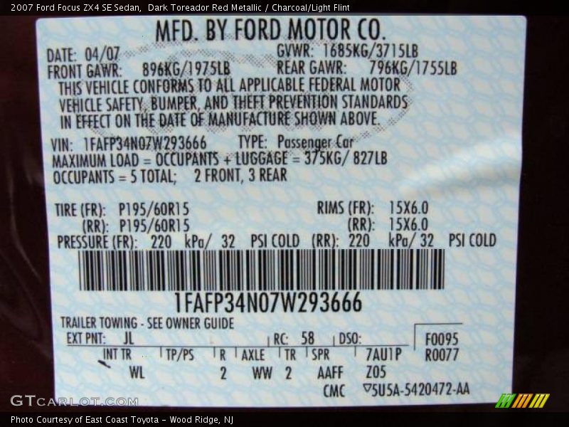Dark Toreador Red Metallic / Charcoal/Light Flint 2007 Ford Focus ZX4 SE Sedan