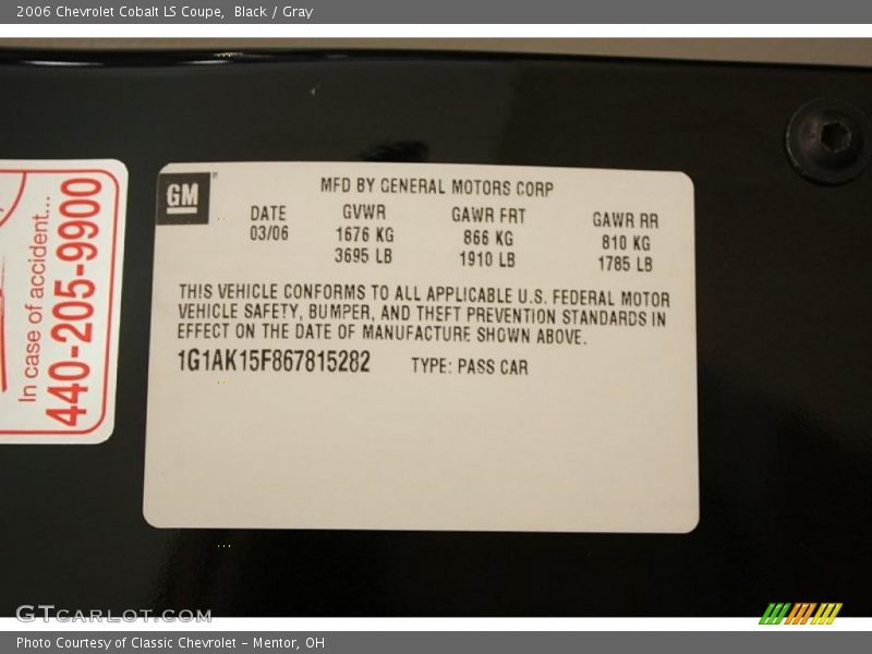 Black / Gray 2006 Chevrolet Cobalt LS Coupe
