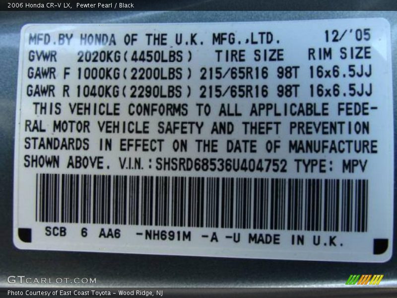 Pewter Pearl / Black 2006 Honda CR-V LX