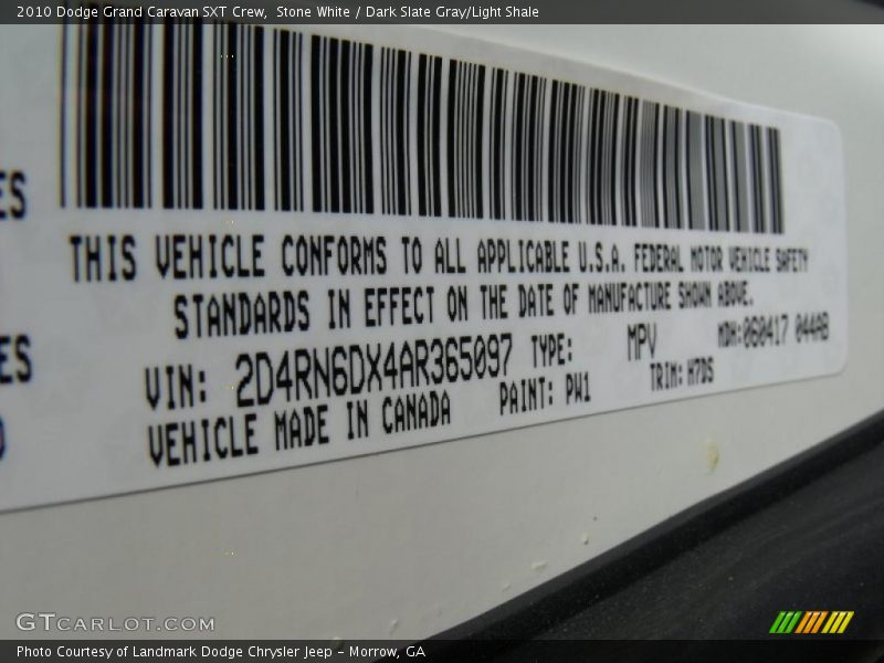 Stone White / Dark Slate Gray/Light Shale 2010 Dodge Grand Caravan SXT Crew