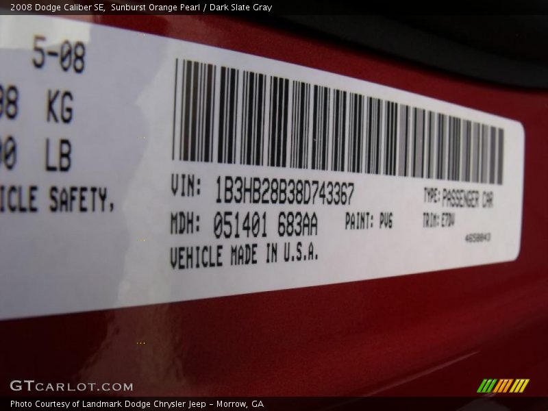 Sunburst Orange Pearl / Dark Slate Gray 2008 Dodge Caliber SE