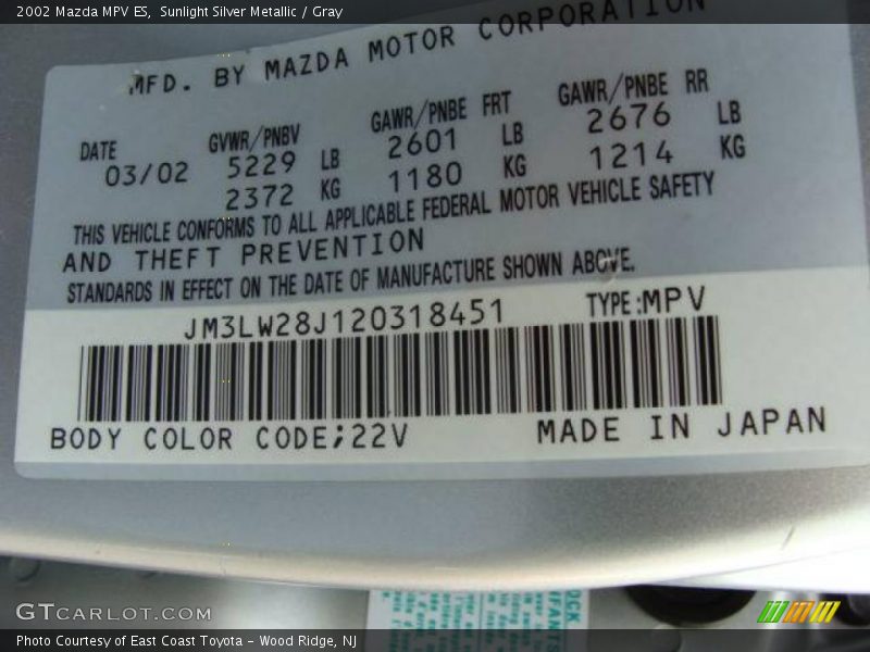 Sunlight Silver Metallic / Gray 2002 Mazda MPV ES