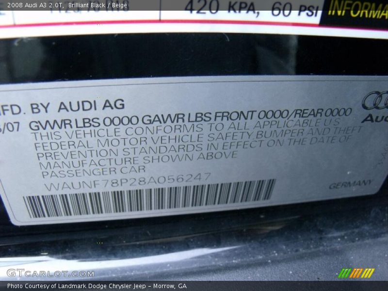 Brilliant Black / Beige 2008 Audi A3 2.0T