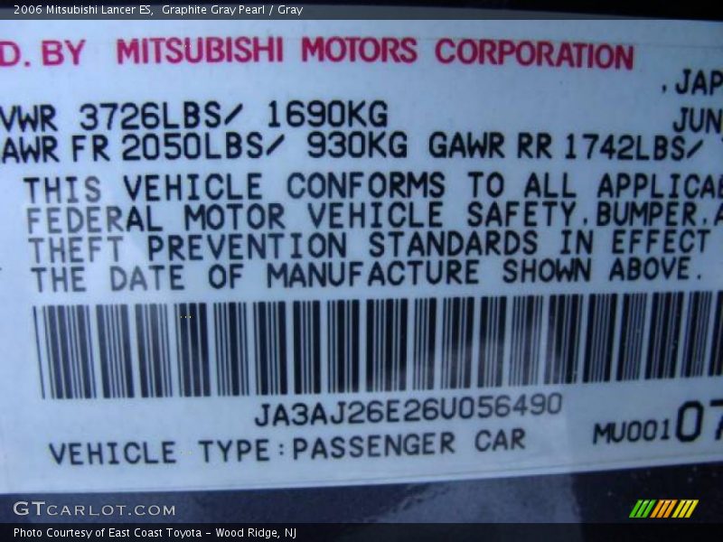 Graphite Gray Pearl / Gray 2006 Mitsubishi Lancer ES