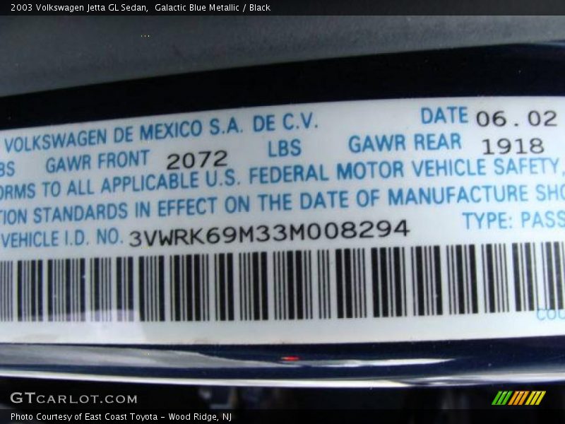 Galactic Blue Metallic / Black 2003 Volkswagen Jetta GL Sedan