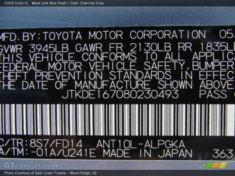 Wave Line Blue Pearl / Dark Charcoal Gray 2008 Scion tC